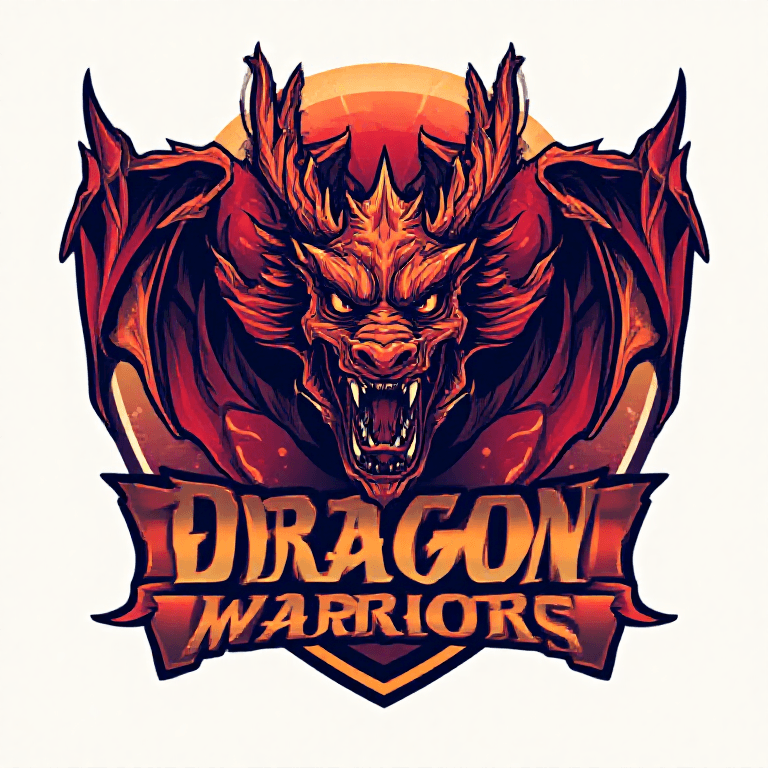 A logo for a cricket team named “ DRAGON WARRIORS ” with dragon shades 