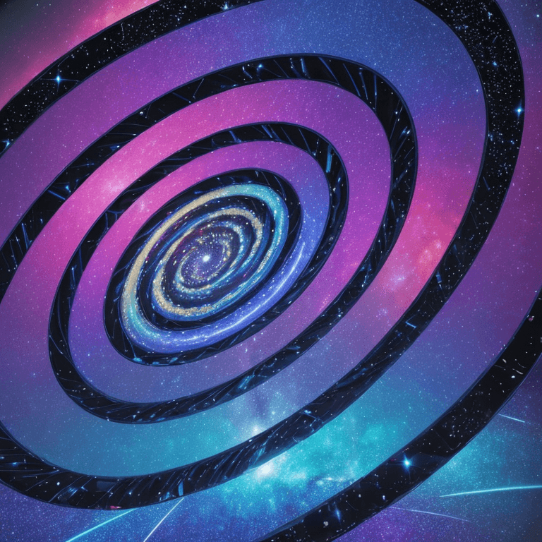 spiral elliptical holographic galaxy, a system of millions or billions of stars, together with gas and dust, held together by gravitational attraction, neon, black light, day glow, H.R. Giger, Mœbius, Beeple