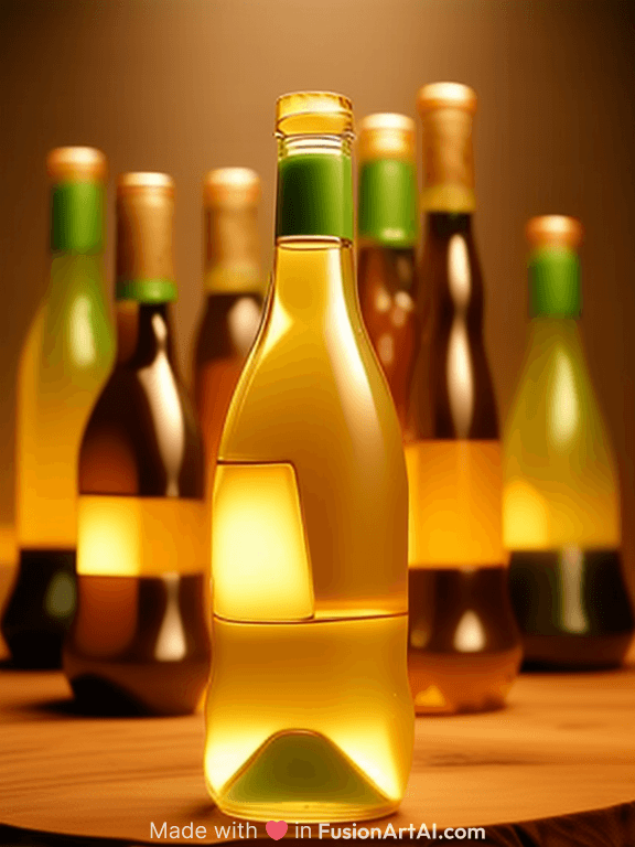 A whine bottle in front and a few in the back. moody dark coolors with a black background. 