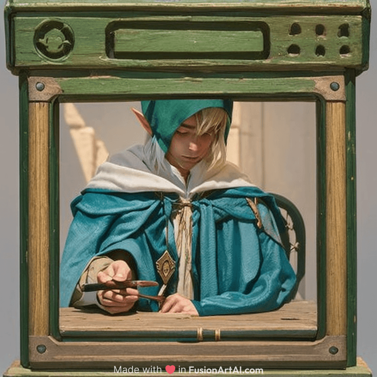 a young male wizard dungeons and dragons elf close-up shot with a quarter-staff in his hand