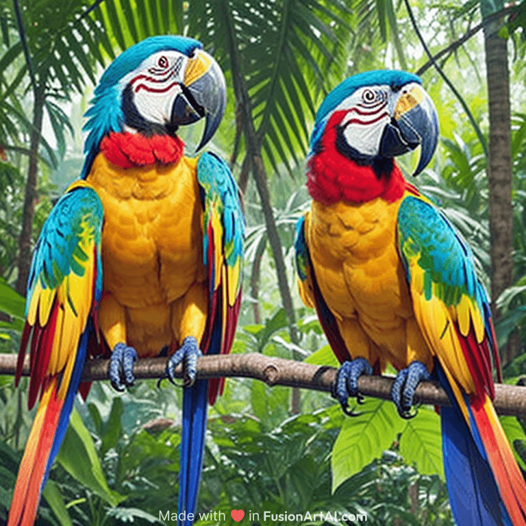 create a puzzle of a pair of macaws in the lush forest of costarica