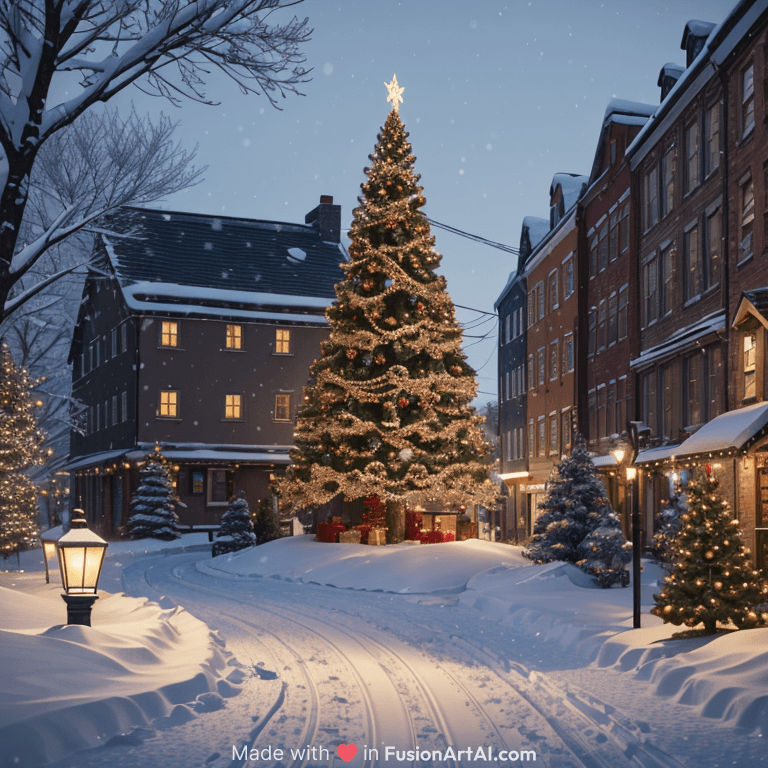 a beautiful town in winter,   snowy weather, Christmas Vibes, Christmas decorations, sharp focus, highly detailed, cinematic lighting, studio quality, smooth render, unreal engine 5 rendered, octane rendered