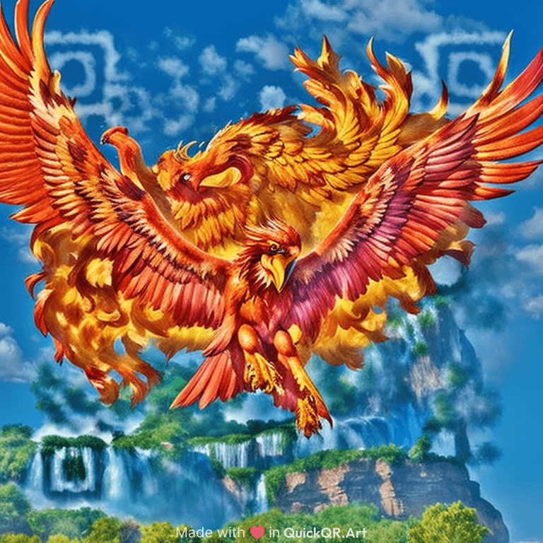 A large phoenix in the middle of the waterfall