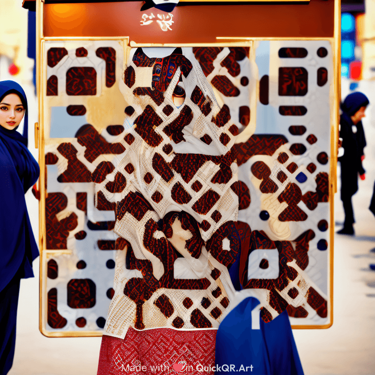 Create this qr code with a design that combines a well-dressed girl with Iranian clothing