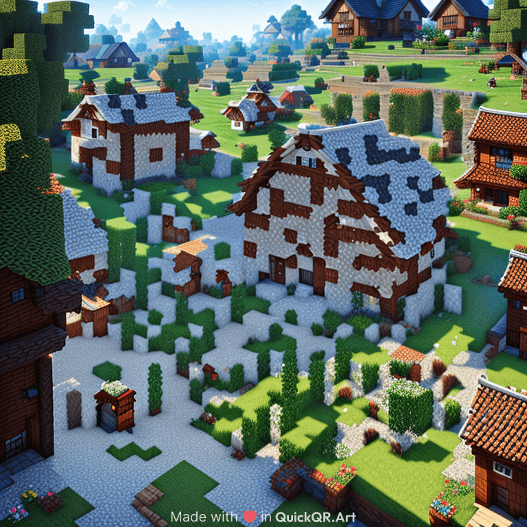 4 k texture pack, minecraft build, village, a small medieval village, quaint village, style of minecraft, realistic shaders, natural shaders, beautifully detailed render, immensely detailed scene, screenshot from minecraft, japanese house, next to a farm house and a barn,