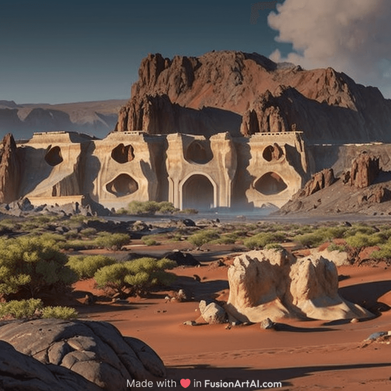 a rocky valley on a distant planet, volcanic landscape, concept art, octane render, unreal engine 5, trending on artstation, high quality, highly detailed, 8 k hdr, red sea, blue sand, high coherence, path traced, serene landscape, breathtaking landscape, cinematic lighting, hyperrealistic, golden hour