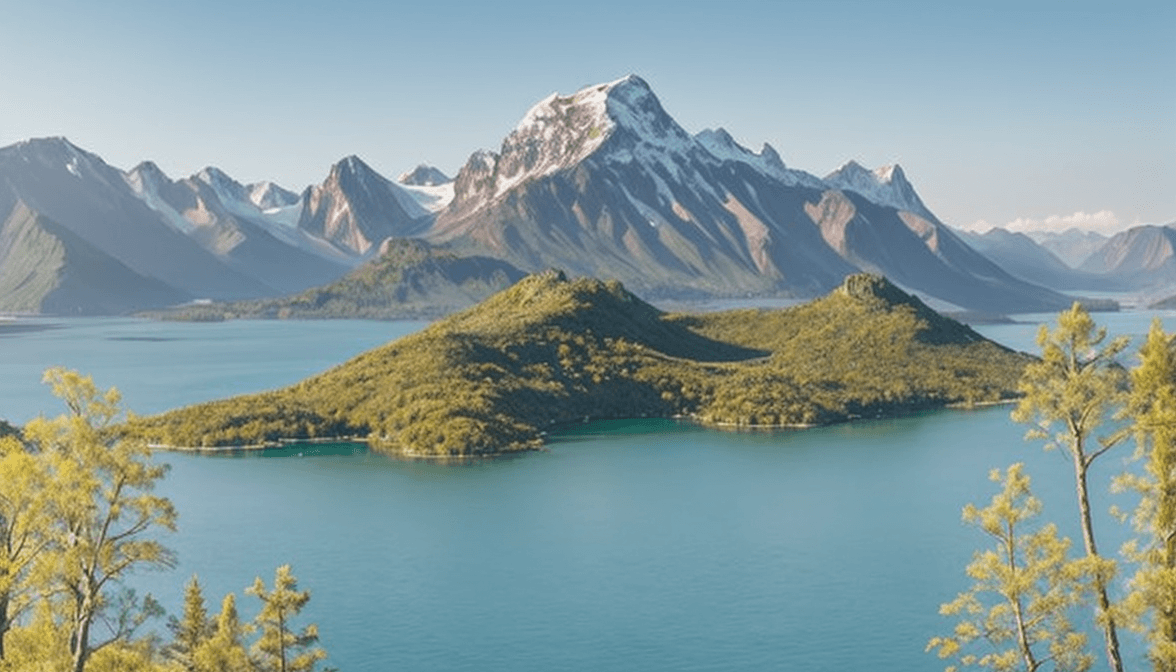 a scenic view of a lake surrounded by mountains