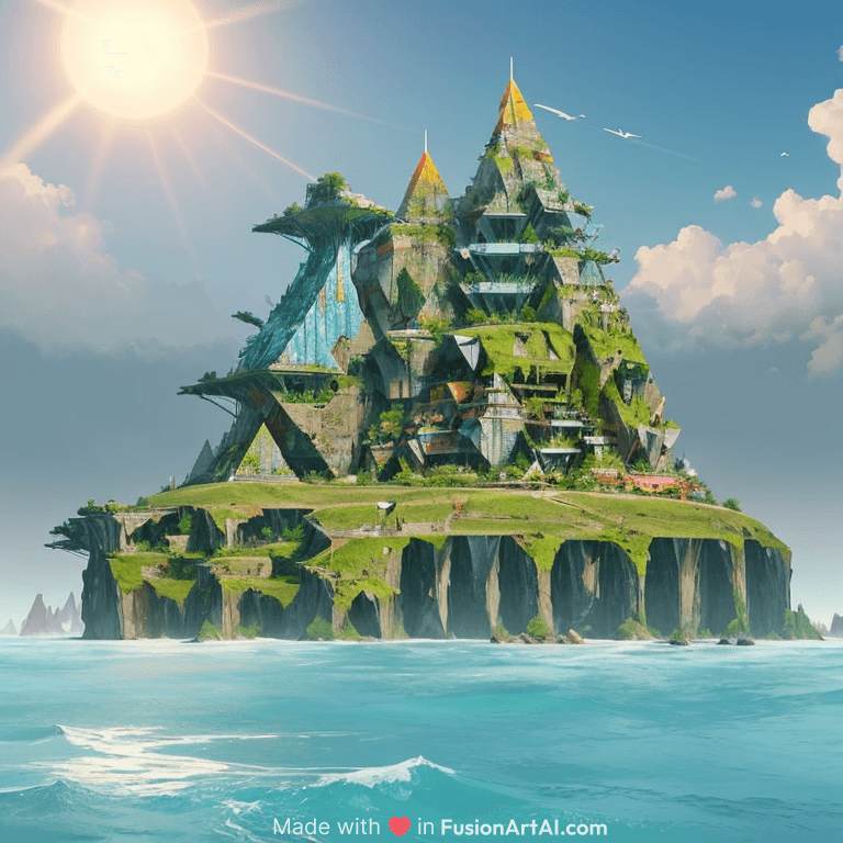 triangular brutalistic buildings in a vibrant natural landscape, fractal, algorithmic, masterpiece, concept art