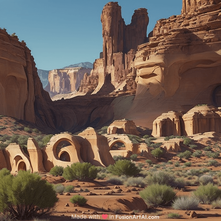 beautiful utah desert, rock arcs, lush vegetation, landscape, alex ross, eddie mendoza, raphael lacoste, sebastian ludke, concept art, matte painting, highly detailed, rule of thirds, dynamic lighting, cinematic, detailed, magnificiant landscape, denoised, centerd