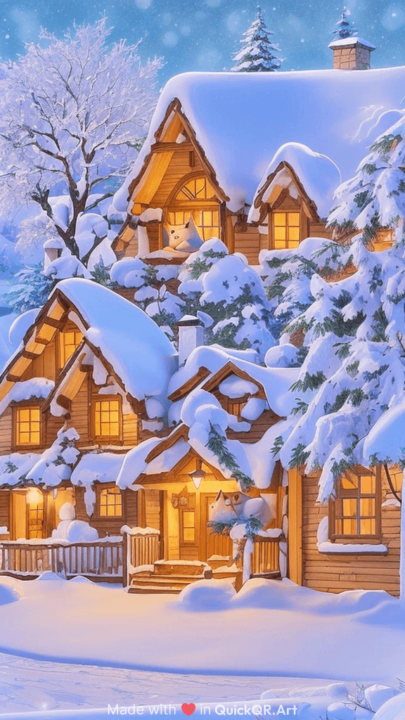 There is a cute little cat taking a nap next to the snowy cottage, with closed eyes and ultra detailed details, with ultra high resolution.