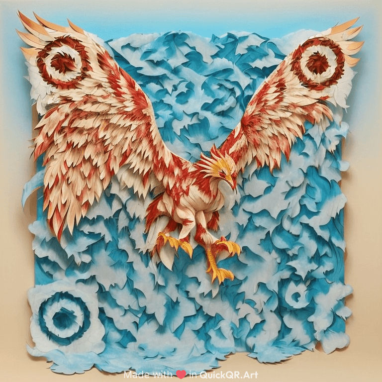 A large phoenix in the middle of the waterfall
